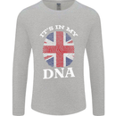 Britain Its in My DNA Funny Union Jack Flag Mens Long Sleeve T-Shirt Sports Grey
