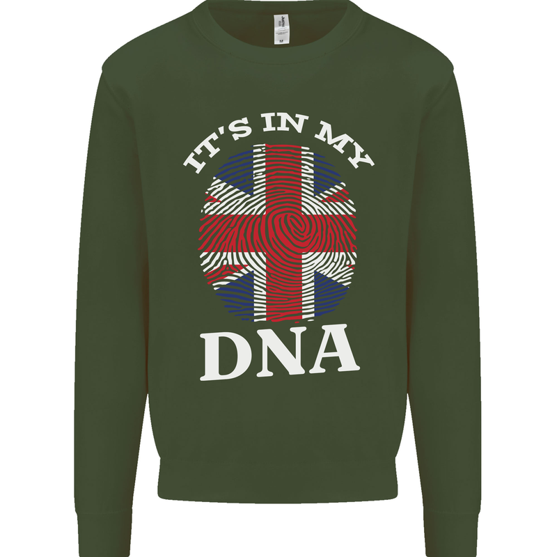 Britain Its in My DNA Funny Union Jack Flag Mens Sweatshirt Jumper Forest Green