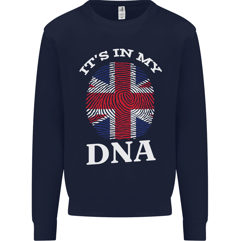 Britain Its in My DNA Funny Union Jack Flag Mens Sweatshirt Jumper Navy Blue