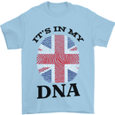 Britain Its in My DNA Funny Union Jack Flag Mens T-Shirt Cotton Gildan Light Blue