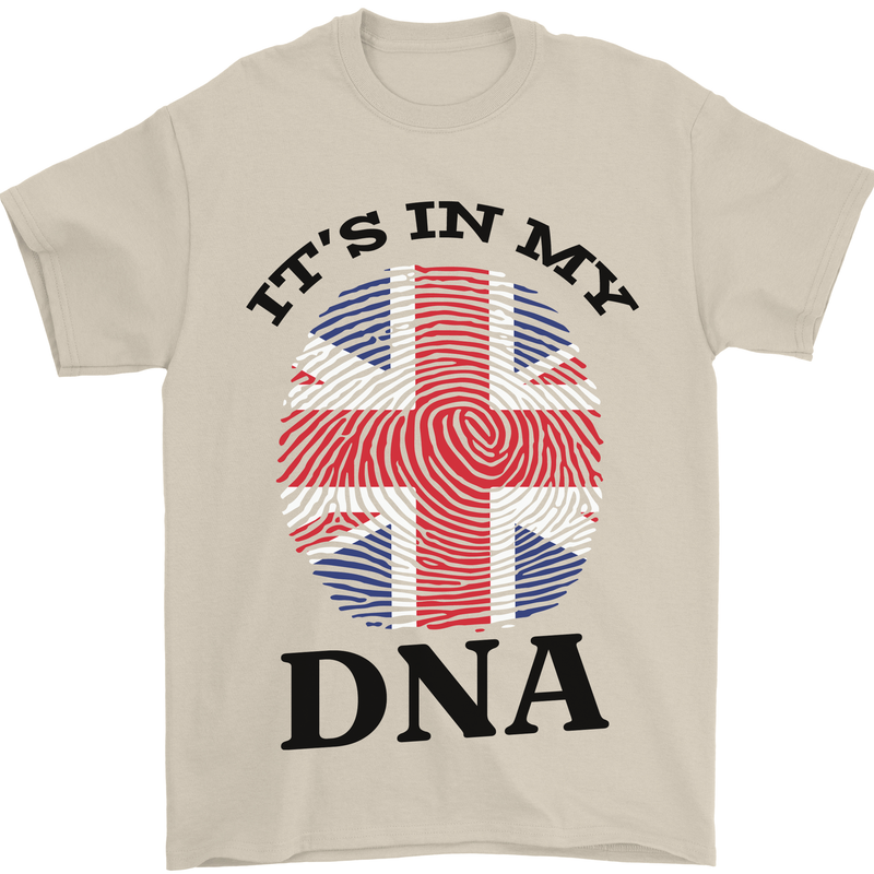 Britain Its in My DNA Funny Union Jack Flag Mens T-Shirt Cotton Gildan Sand