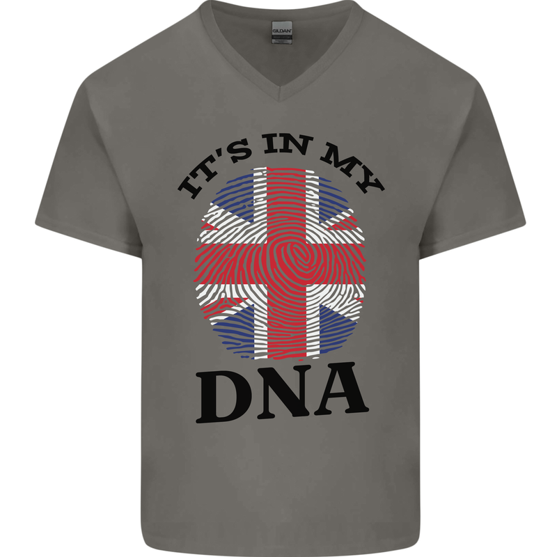 Britain Its in My DNA Funny Union Jack Flag Mens V-Neck Cotton T-Shirt Charcoal