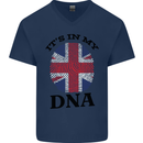 Britain Its in My DNA Funny Union Jack Flag Mens V-Neck Cotton T-Shirt Navy Blue