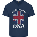 Britain Its in My DNA Funny Union Jack Flag Mens V-Neck Cotton T-Shirt Navy Blue