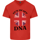 Britain Its in My DNA Funny Union Jack Flag Mens V-Neck Cotton T-Shirt Red