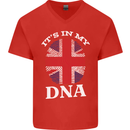 Britain Its in My DNA Funny Union Jack Flag Mens V-Neck Cotton T-Shirt Red