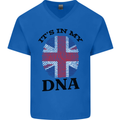 Britain Its in My DNA Funny Union Jack Flag Mens V-Neck Cotton T-Shirt Royal Blue