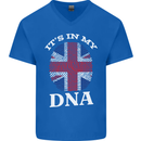Britain Its in My DNA Funny Union Jack Flag Mens V-Neck Cotton T-Shirt Royal Blue