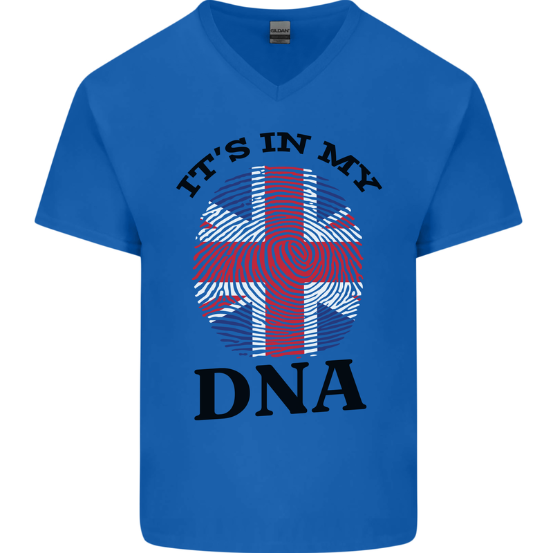 Britain Its in My DNA Funny Union Jack Flag Mens V-Neck Cotton T-Shirt Royal Blue