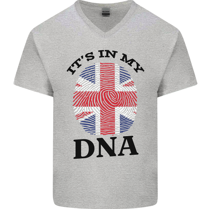 Britain Its in My DNA Funny Union Jack Flag Mens V-Neck Cotton T-Shirt Sports Grey