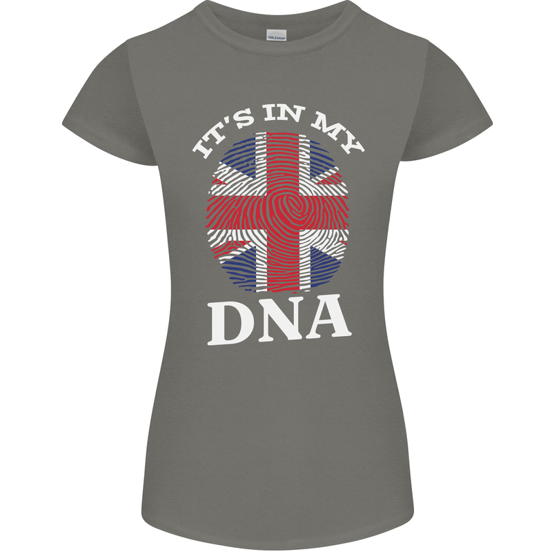 Britain Its in My DNA Funny Union Jack Flag Womens Petite Cut T-Shirt Charcoal