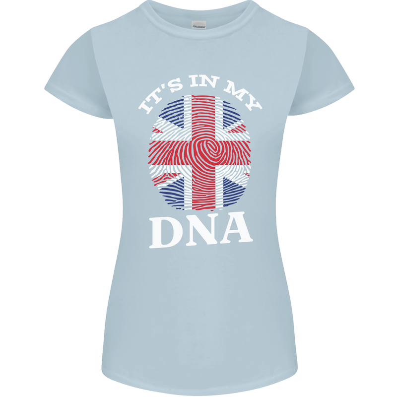 Britain Its in My DNA Funny Union Jack Flag Womens Petite Cut T-Shirt Light Blue