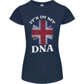 Britain Its in My DNA Funny Union Jack Flag Womens Petite Cut T-Shirt Navy Blue