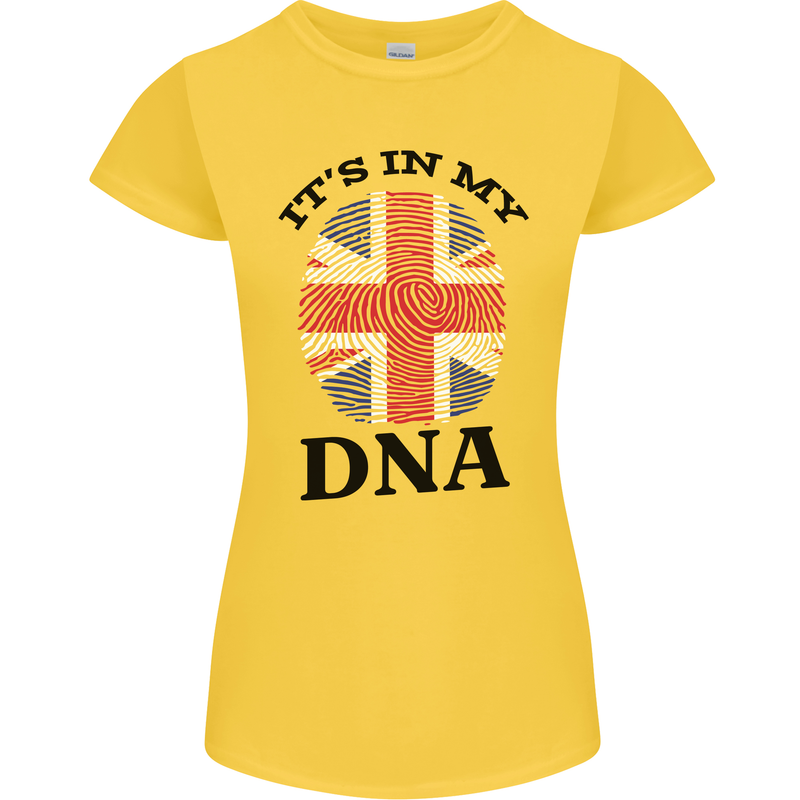 Britain Its in My DNA Funny Union Jack Flag Womens Petite Cut T-Shirt Yellow