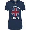Britain Its in My DNA Funny Union Jack Flag Womens Wider Cut T-Shirt Navy Blue
