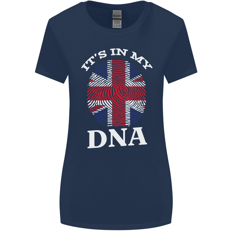 Britain Its in My DNA Funny Union Jack Flag Womens Wider Cut T-Shirt Navy Blue