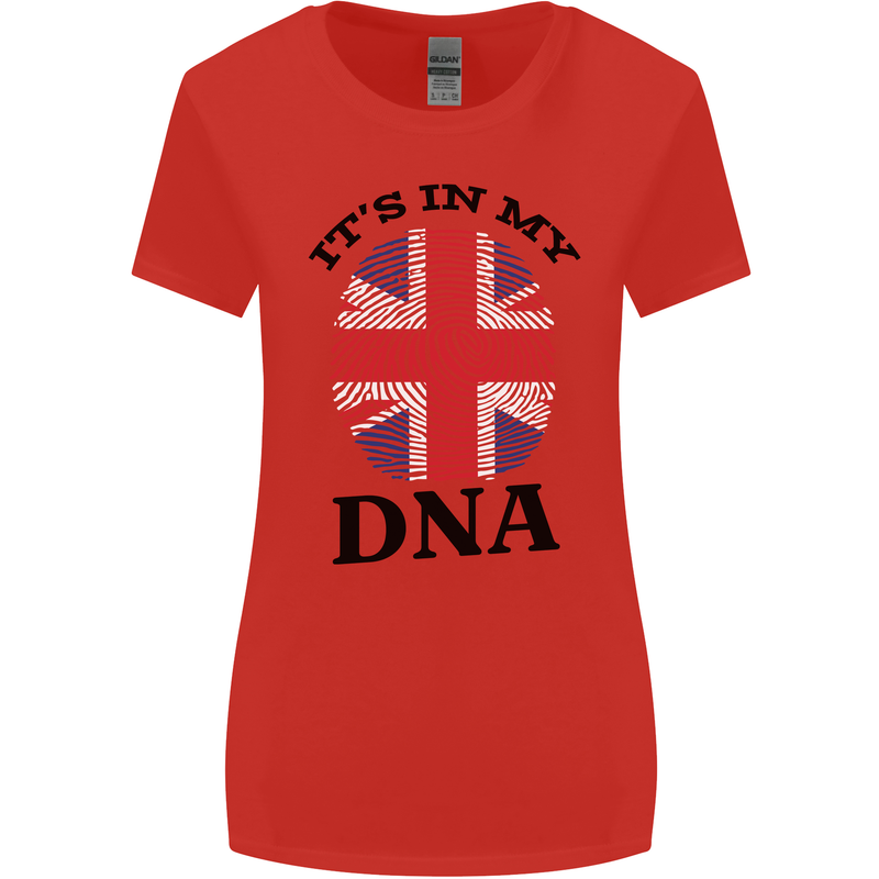 Britain Its in My DNA Funny Union Jack Flag Womens Wider Cut T-Shirt Red
