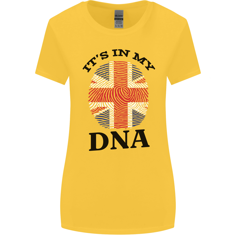 Britain Its in My DNA Funny Union Jack Flag Womens Wider Cut T-Shirt Yellow
