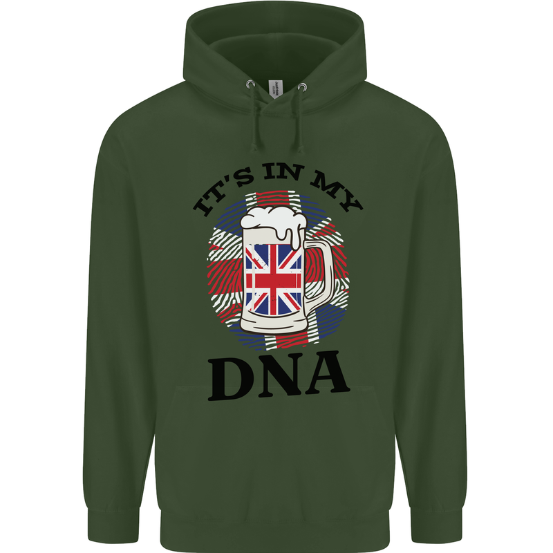British Beer It's in My DNA Union Jack Flag Mens 80% Cotton Hoodie Forest Green