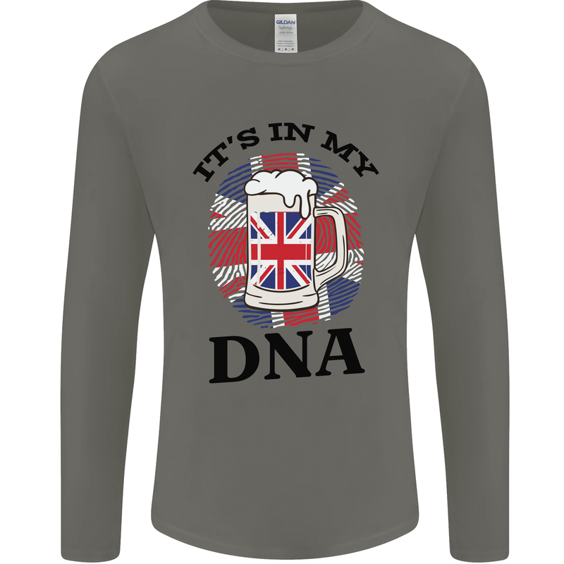 British Beer It's in My DNA Union Jack Flag Mens Long Sleeve T-Shirt Charcoal