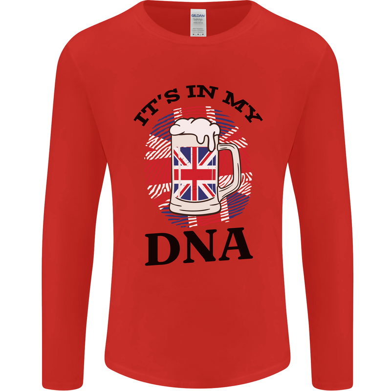 British Beer It's in My DNA Union Jack Flag Mens Long Sleeve T-Shirt Red