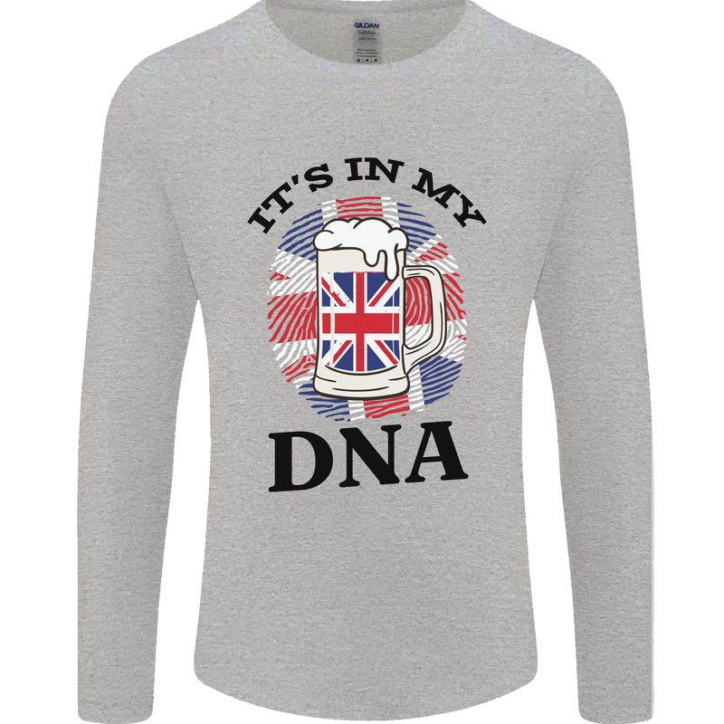 British Beer It's in My DNA Union Jack Flag Mens Long Sleeve T-Shirt Sports Grey