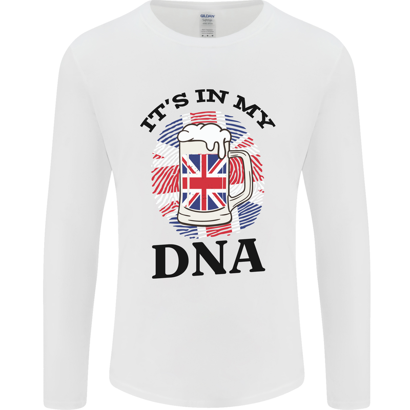 British Beer It's in My DNA Union Jack Flag Mens Long Sleeve T-Shirt White
