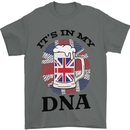 British Beer It's in My DNA Union Jack Flag Mens T-Shirt Cotton Gildan Charcoal