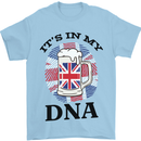 British Beer It's in My DNA Union Jack Flag Mens T-Shirt Cotton Gildan Light Blue