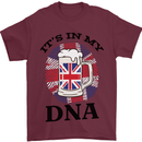 British Beer It's in My DNA Union Jack Flag Mens T-Shirt Cotton Gildan Maroon