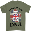 British Beer It's in My DNA Union Jack Flag Mens T-Shirt Cotton Gildan Military Green