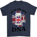British Beer It's in My DNA Union Jack Flag Mens T-Shirt Cotton Gildan Navy Blue
