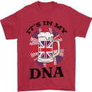 British Beer It's in My DNA Union Jack Flag Mens T-Shirt Cotton Gildan Red