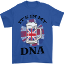 British Beer It's in My DNA Union Jack Flag Mens T-Shirt Cotton Gildan Royal Blue