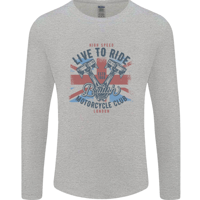 British Motorcycle Club Live to Ride Biker Mens Long Sleeve T-Shirt Sports Grey