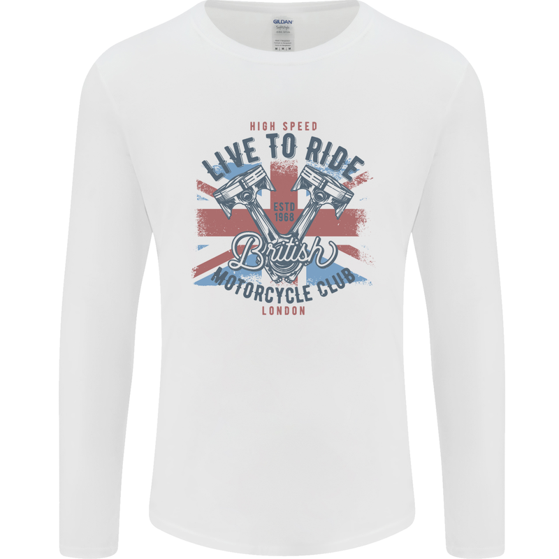 British Motorcycle Club Live to Ride Biker Mens Long Sleeve T-Shirt White