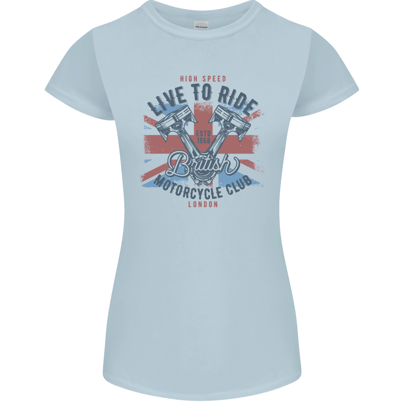 British Motorcycle Club Live to Ride Biker Womens Petite Cut T-Shirt Light Blue