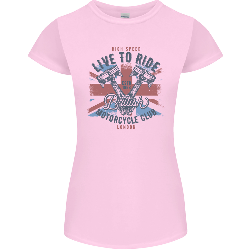 British Motorcycle Club Live to Ride Biker Womens Petite Cut T-Shirt Light Pink