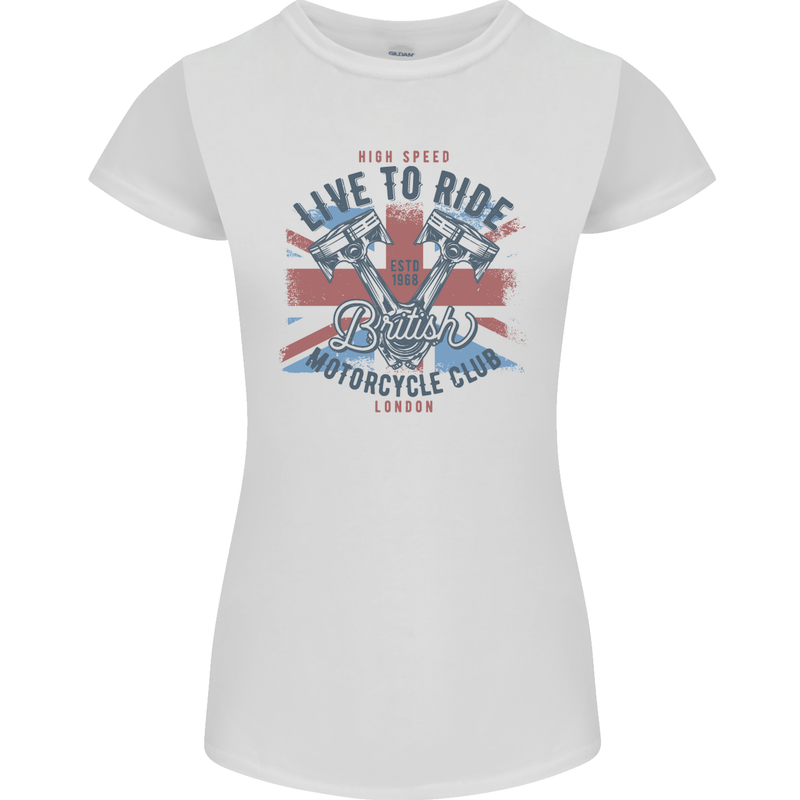 British Motorcycle Club Live to Ride Biker Womens Petite Cut T-Shirt White