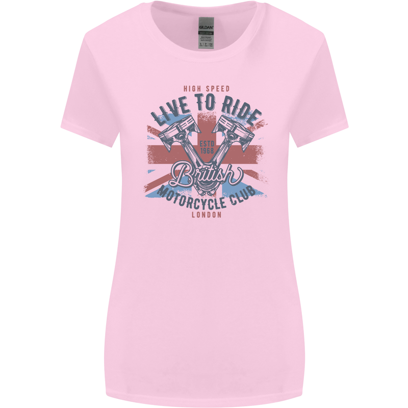 British Motorcycle Club Live to Ride Biker Womens Wider Cut T-Shirt Light Pink