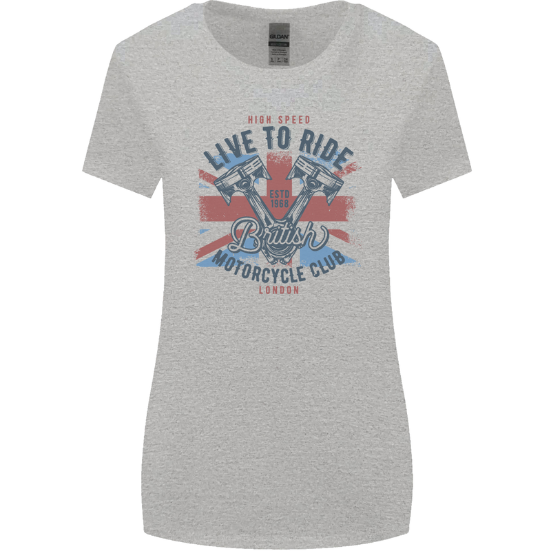 British Motorcycle Club Live to Ride Biker Womens Wider Cut T-Shirt Sports Grey