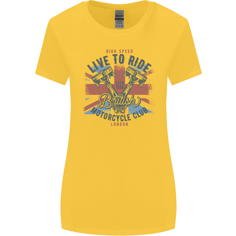 British Motorcycle Club Live to Ride Biker Womens Wider Cut T-Shirt Yellow