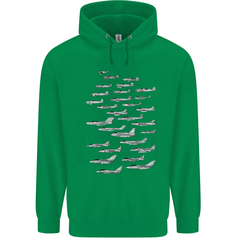 British RAF Fighters Royal Air Force Planes Mens 80% Cotton Hoodie Irish Green