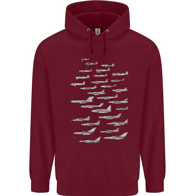 British RAF Fighters Royal Air Force Planes Mens 80% Cotton Hoodie Maroon