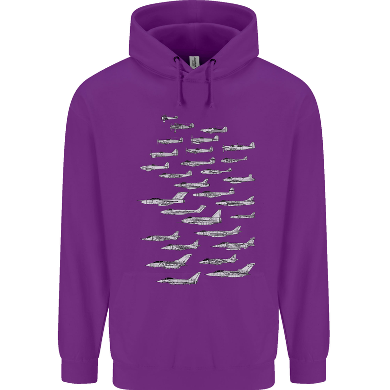 British RAF Fighters Royal Air Force Planes Mens 80% Cotton Hoodie Purple