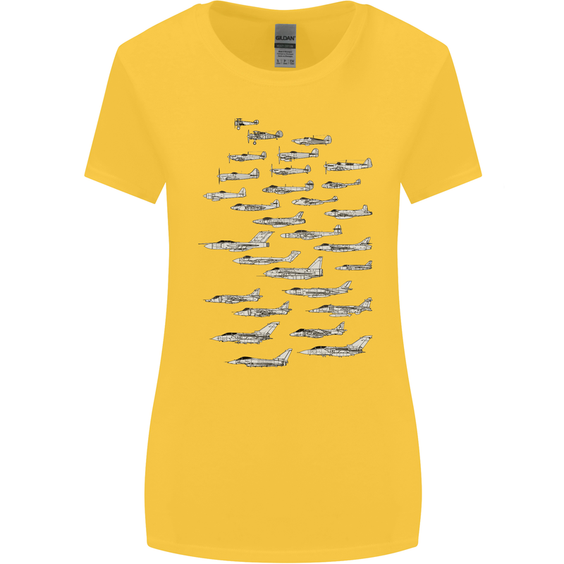 British RAF Fighters Royal Air Force Planes Womens Wider Cut T-Shirt Yellow