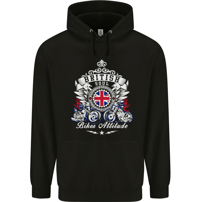 British Soul Biker Motorcycle Motorbike Childrens Kids Hoodie Black