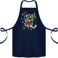 Broken Skull With Roses & Raven Cotton Apron 100% Organic Navy Blue
