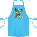 Broken Skull With Roses & Raven Cotton Apron 100% Organic Turquoise