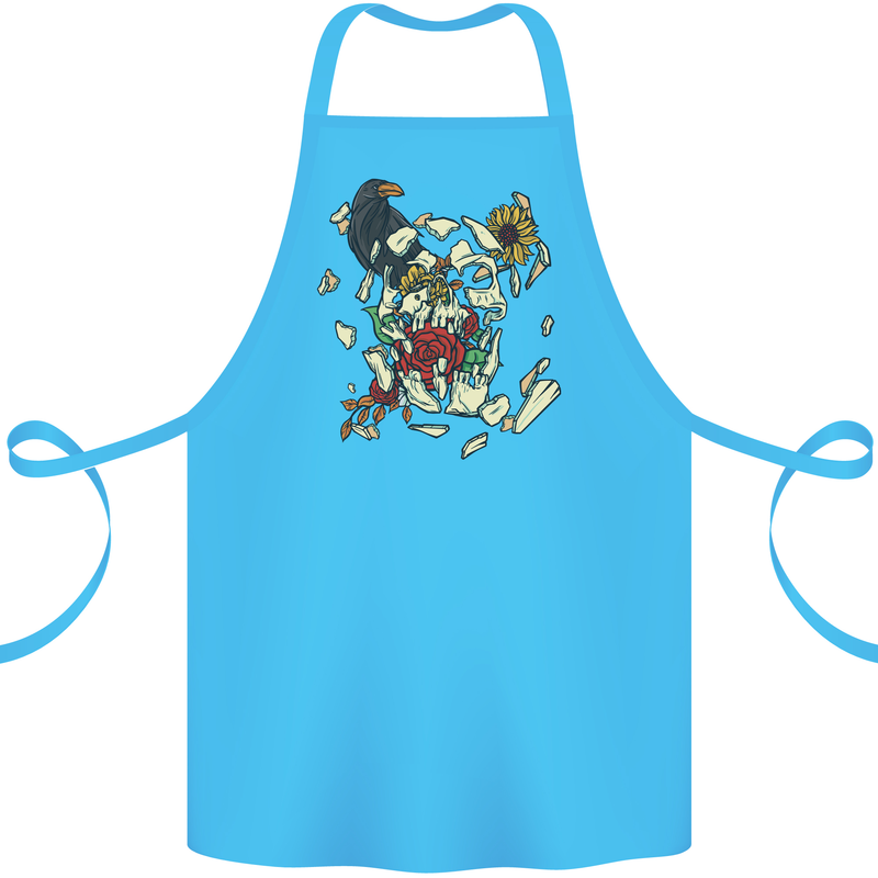 Broken Skull With Roses & Raven Cotton Apron 100% Organic Turquoise